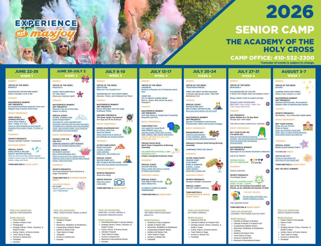 ESF Bethesda Senior Camp - 2026 Calendar