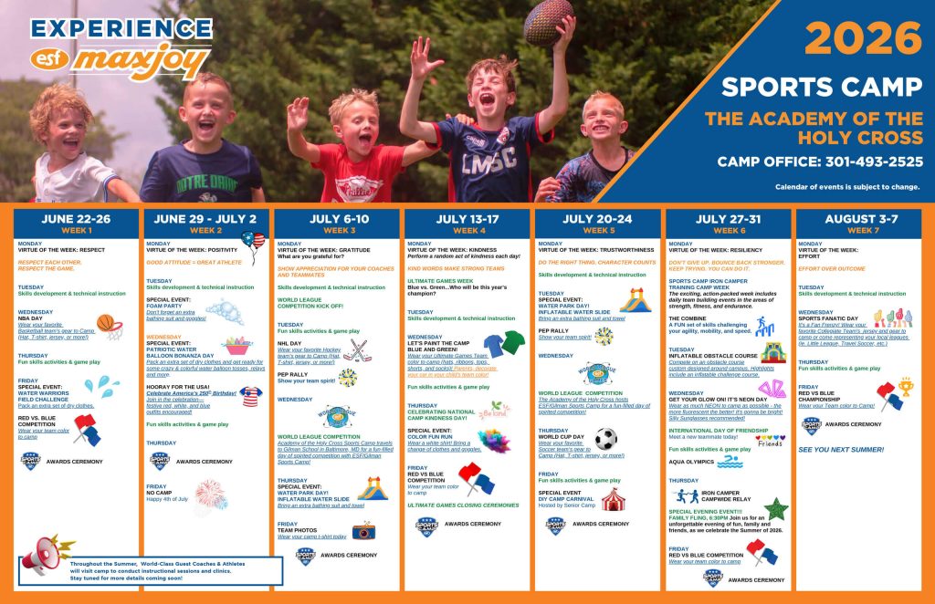 ESF Bethesda Sports Camp - 2026 Calendar