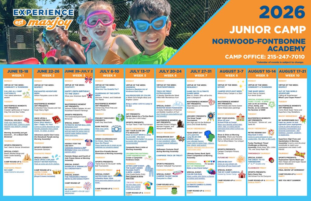 ESF Chestnut Hill - Junior Camp - 2026 Calendar