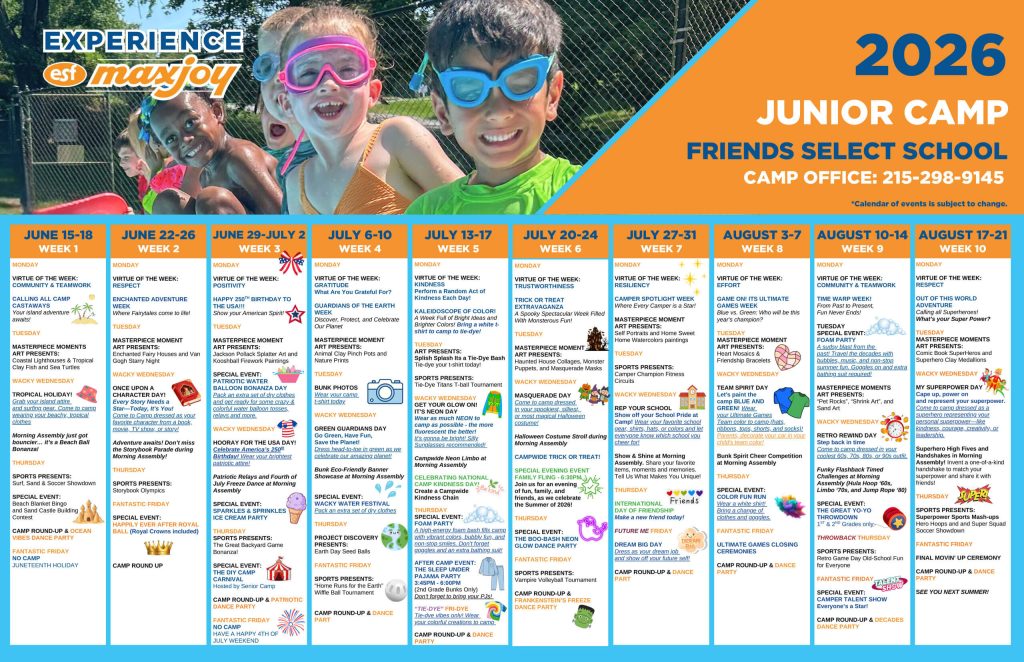 ESF Friends Select Junior Camp - 2026 Calendar