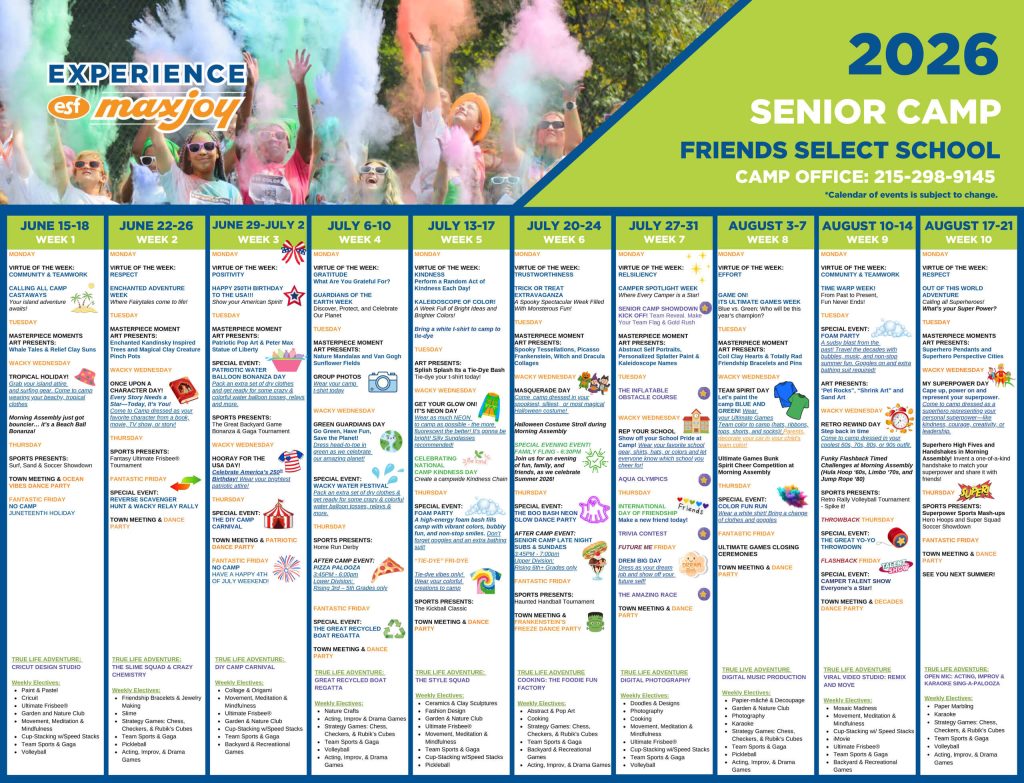 ESF Friends Select Senior Camp - 2026 Calendar