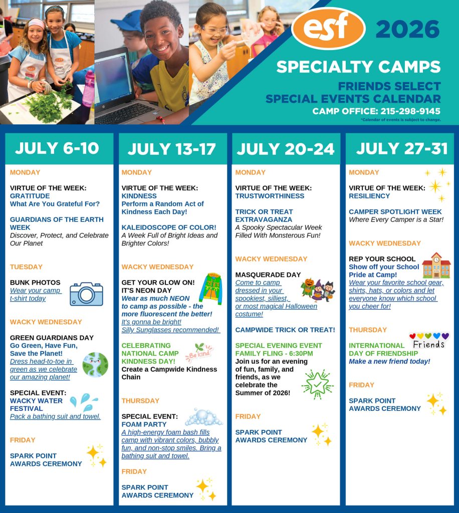  ESF Friends Select Specialty Camps - 2026 Calendar