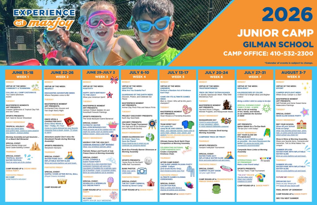 ESF Gilman Junior Camp - Calendar 2026