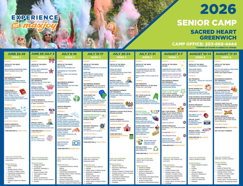 ESF Greenwich Senior Camp - 2026 Calendar
