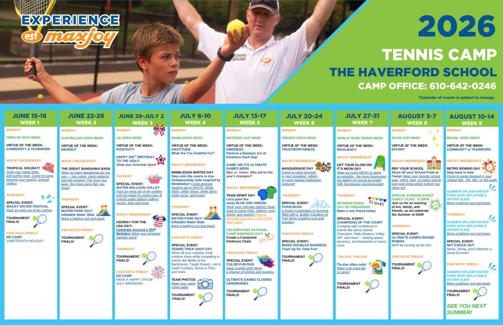 Haverford Tennis Camp - 2026 Calendar