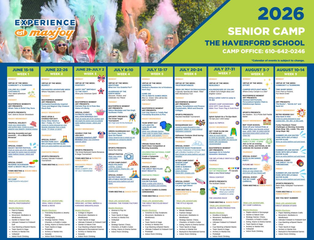 ESF Haverford - Senior Camp - Calendar 2026