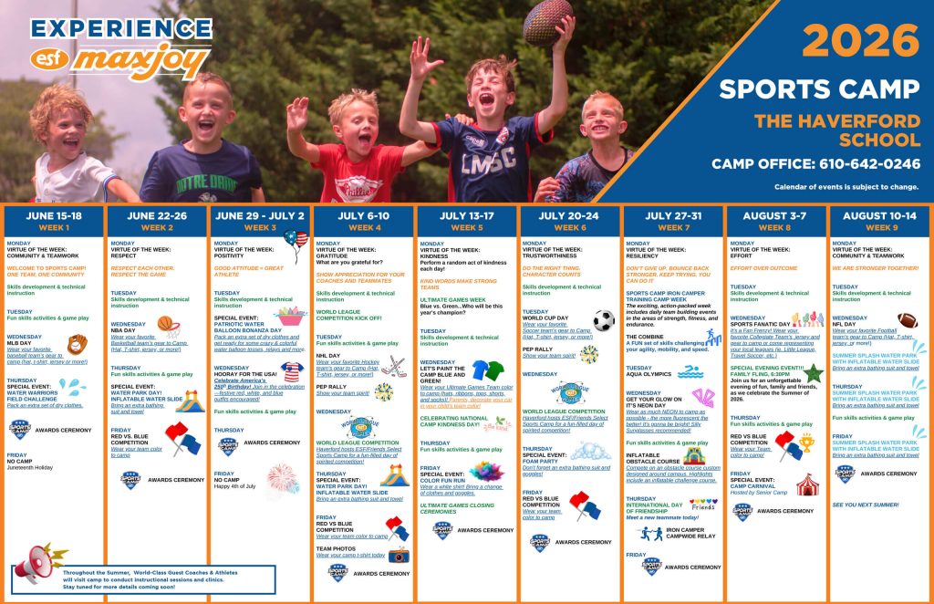 ESF Haverford Sports Camp 2026 Calendar