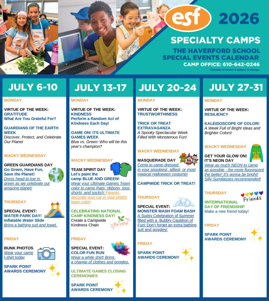ESF Haverford Specialty Camps - 2026 Calendar
