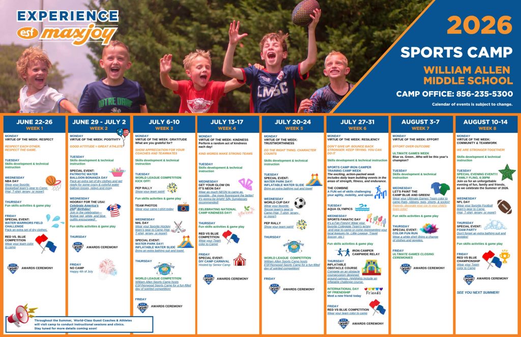 ESF Moorestown - Sports Camp - 2026 Calendar