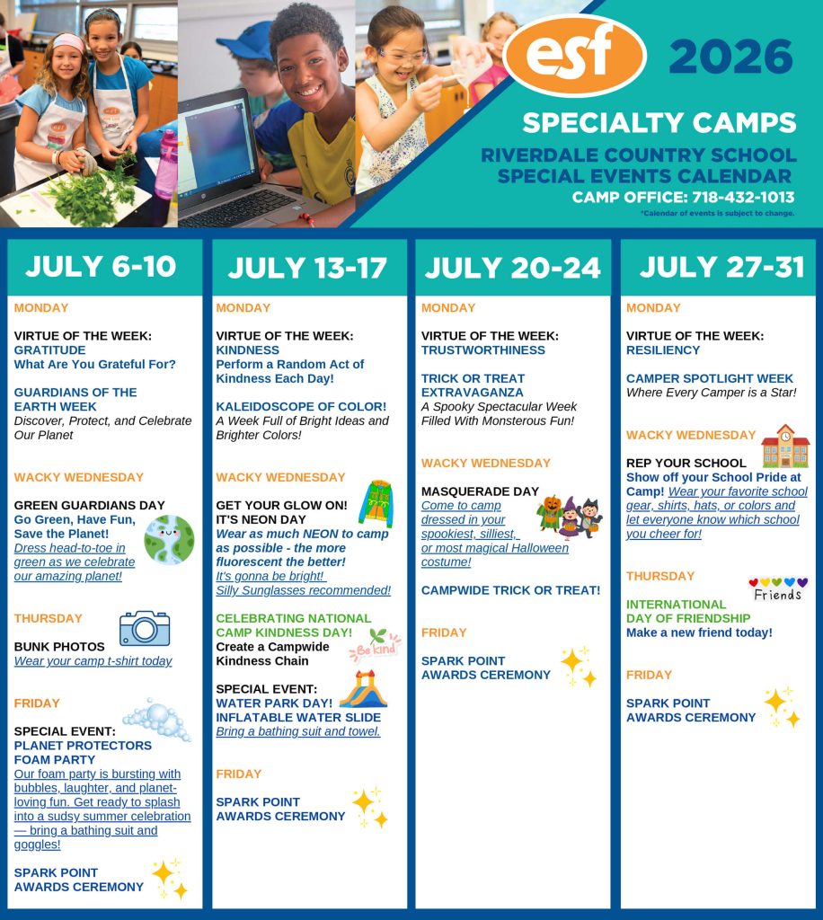 Riverdale Specialty Camps - 2026 Calendar