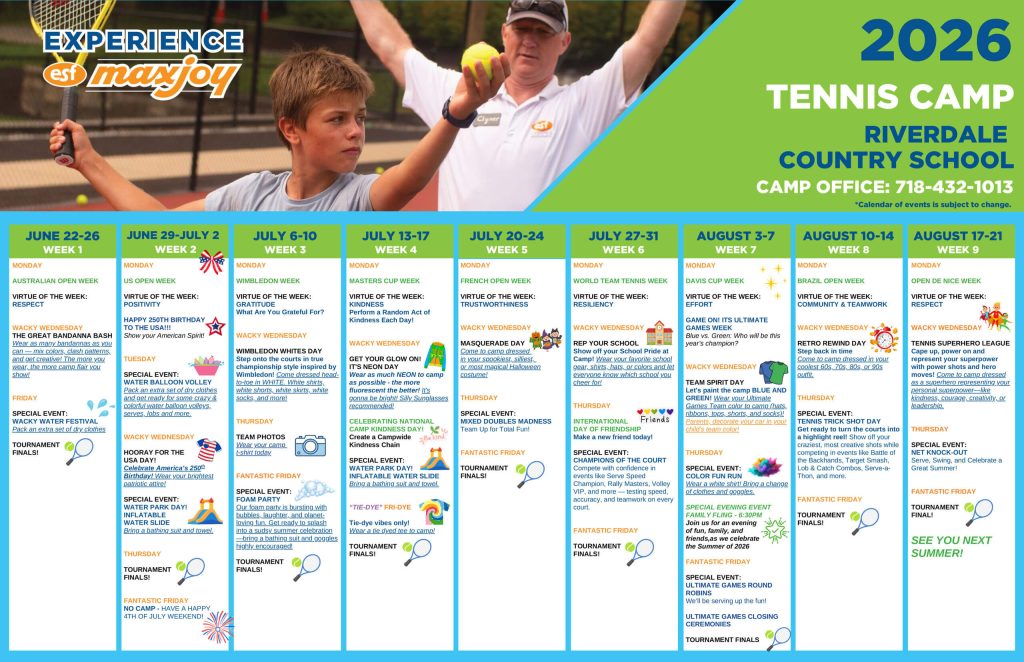 ESF Riverdale Tennis Camp - 2026 Calendar